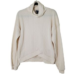 Daytrip Women's Cozy Cream Turtleneck Cowl Cable Knit Sweater With Long Sleeves